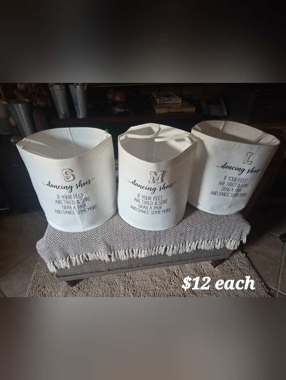 ❤️FIRM❤️ 3 Dancing Shoes Canvas Storage Bin - Cream